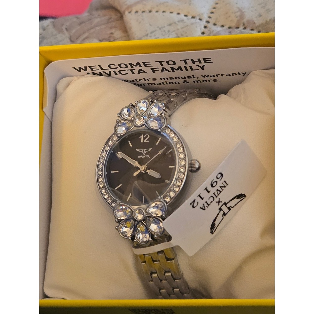 Invicta 29112 Angel Black Dial Crystal Bezel Stainless Steel Womens Watch NEW
